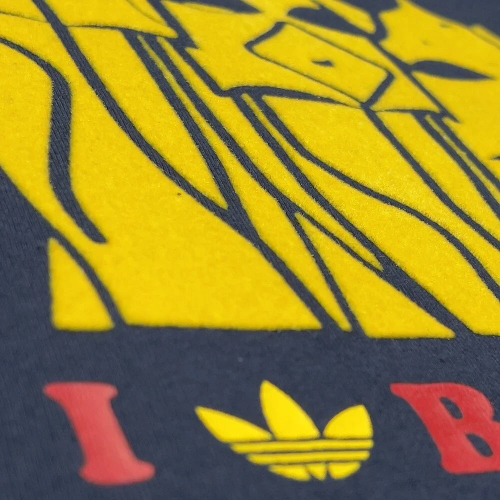 VTG Adidas T-Shirt Men XL Navy I Love Barcelona Gaudi Trefoil Y2K City Flocked